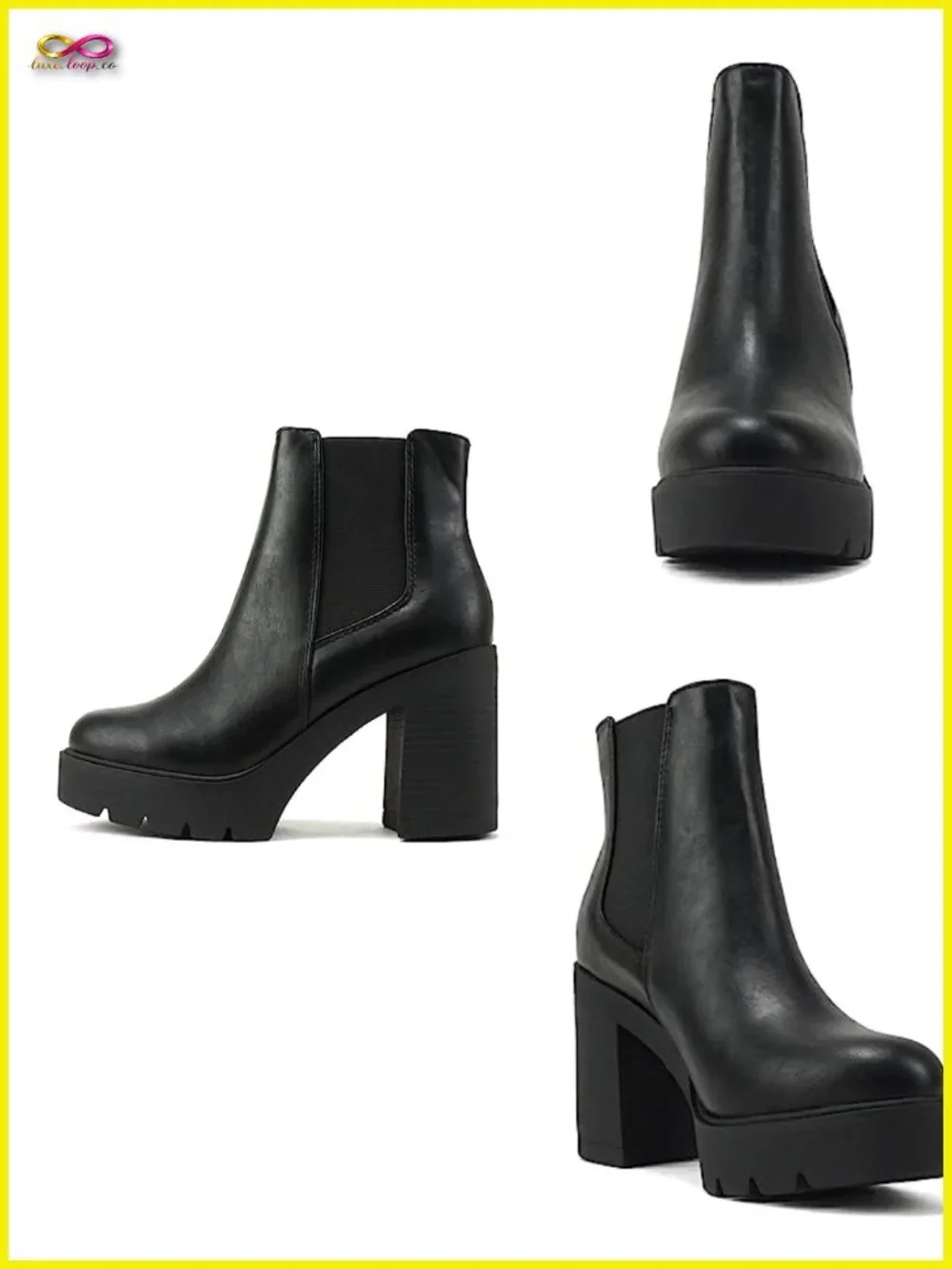 Lug Sole High Heel Chelsea Ankle Boot w/ Elastic Gore